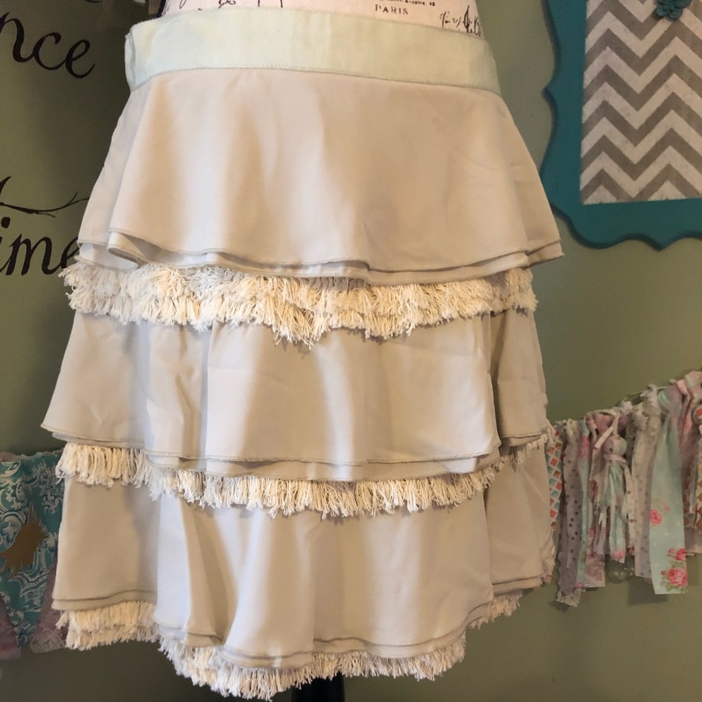 JK Collections beige/cream fringe skirt medium